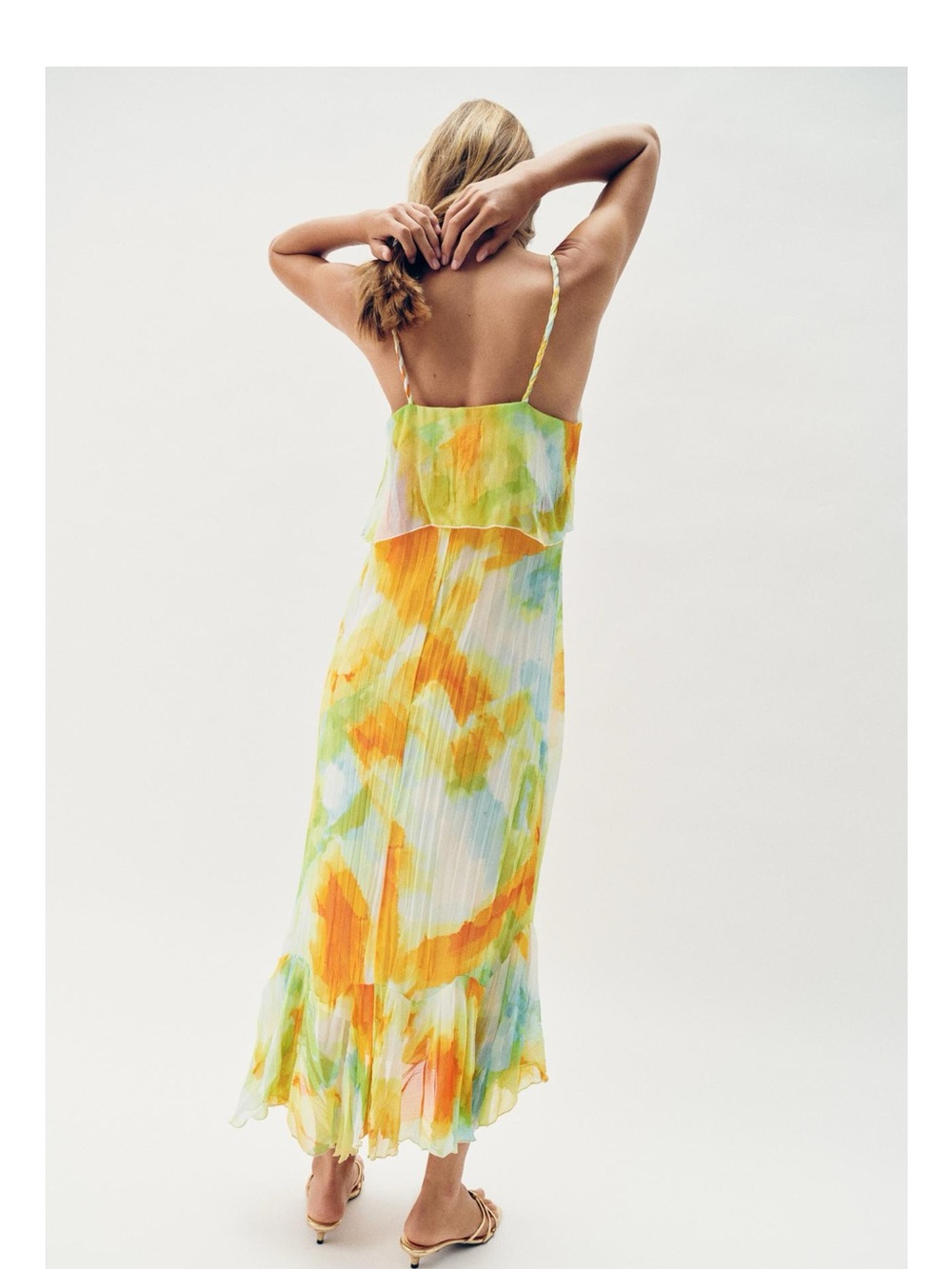 ZARA PRINTED RUFFLE MIDI DRESS Size M NWT - Picture 4 of 10